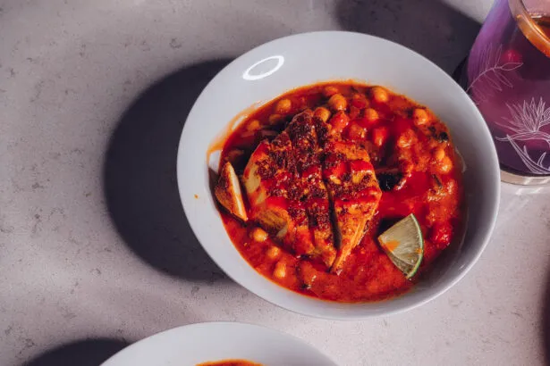 two bowls of spicy chickpea curry